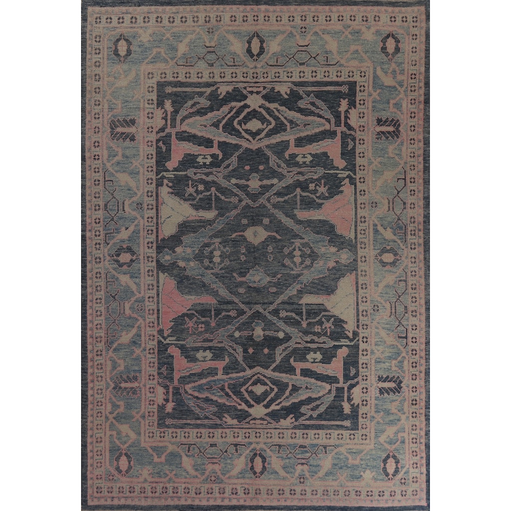 Hand Knotted Oriental 100% Wool Carpet Transitional All-Over Navy Blue & Blues Oushak Area Rug - 10' 10'' X 8' 0''