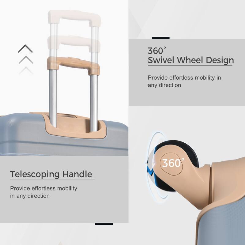 3-Piece, 20, 24, 28-Inch Modern Hard Shell Luggage with TSA Lock and Spinner Wheels, for Boarding Travel, Light Blue