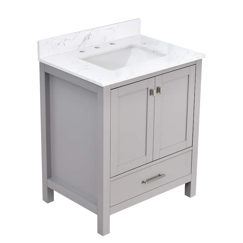 StarrySky 30 inch Undermount Single Sink Bathroom Vanity with Engineered Carrara Marble Top
