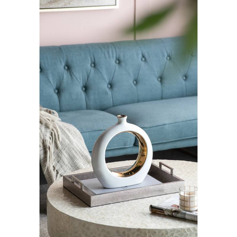 11x3.1x12" Round Ceramic Vase with Gold Accent Modern Home Decor