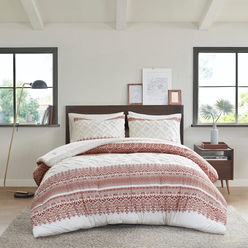 INK+IVY Mila Auburn 3 Piece Cotton Comforter Set with Chenille Tufting - King