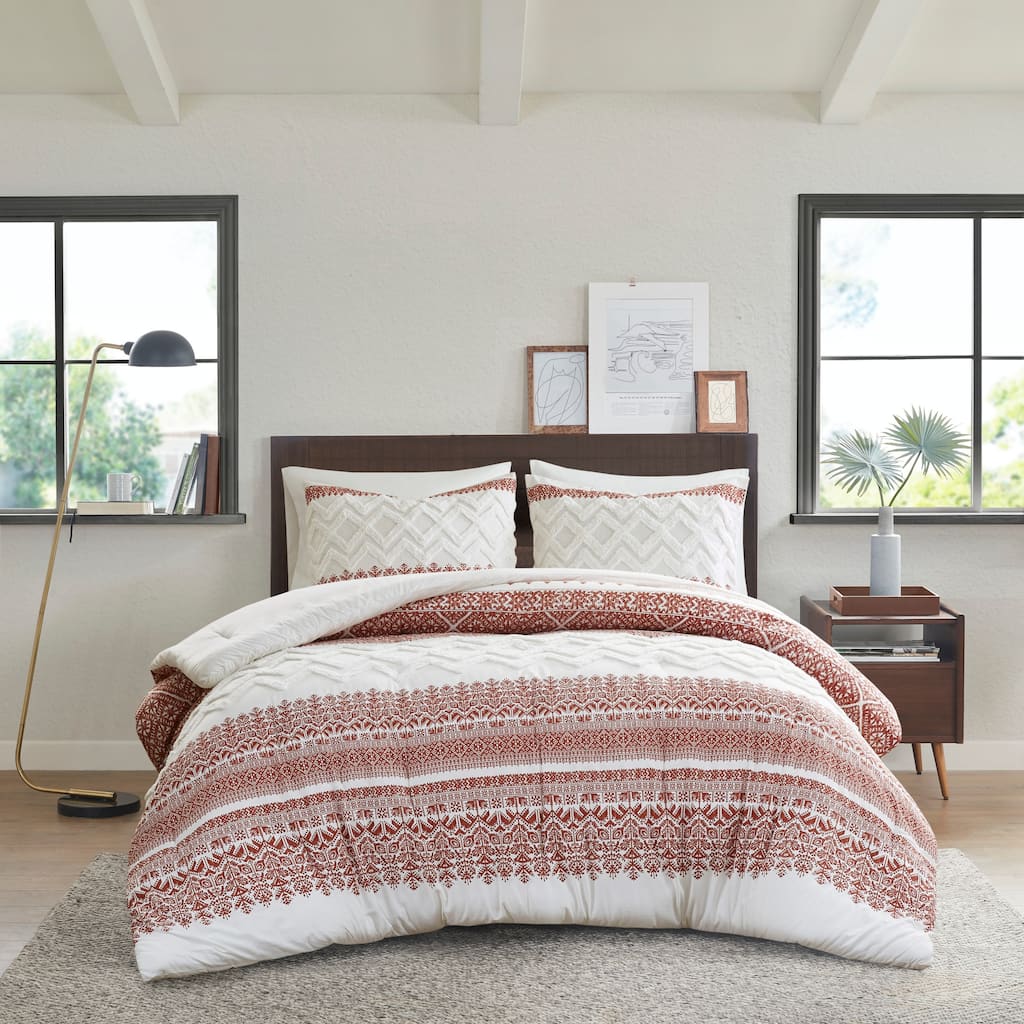 INK+IVY Mila Auburn 3 Piece Cotton Comforter Set with Chenille Tufting