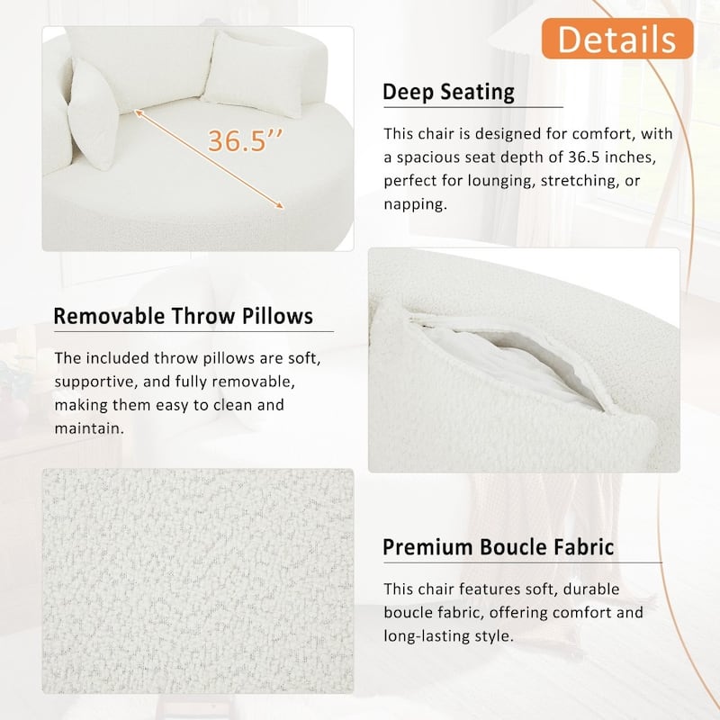 Modern 360° Swivel Round Sofa Chair with 3 Removable Pillows for Living Room