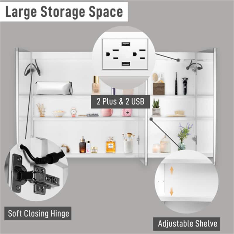 White 48*28in Led Light Three-Color Lighting Bathroom Wall Cabinet