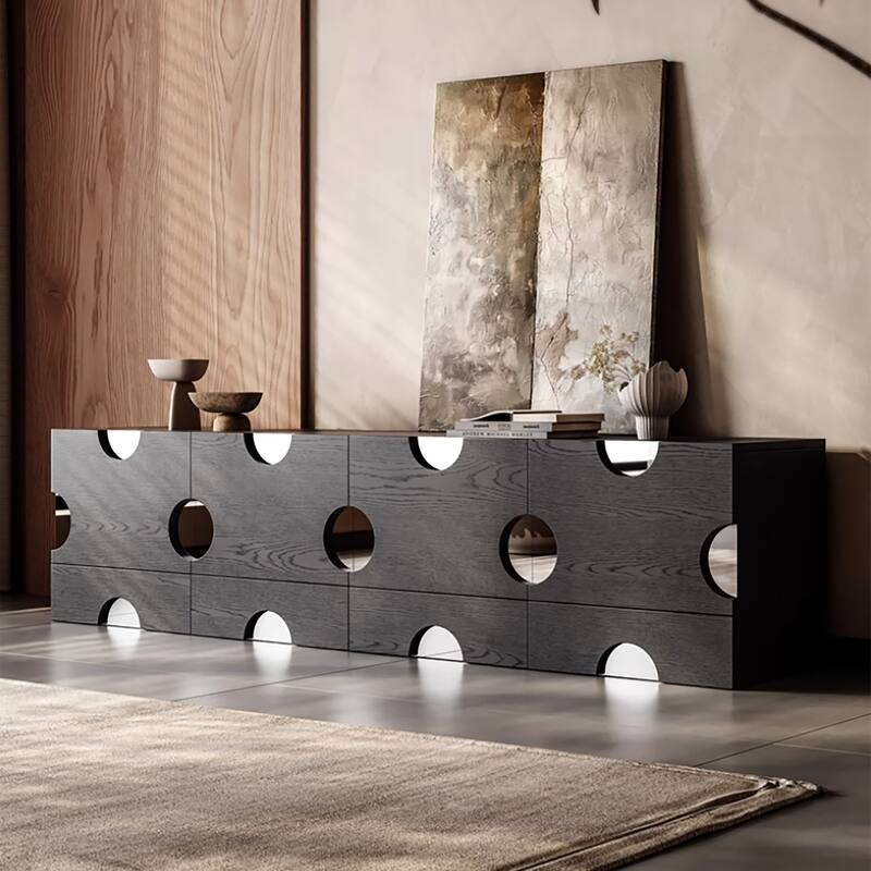 Modern Black freely combinable TV cabinet with storage, Solid Wood, Night Stands & Cabinets, 1-4 Pieces for Optional - 4 Pieces