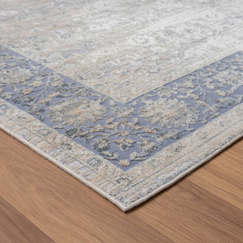 Sevita Blue/Beige Bordered Persian Area Rug