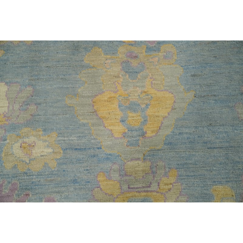 Vegetable Dye Blue Oushak Turkish Area Rug, Floral Geometric Carpet - 9' 10'' X 7' 11''