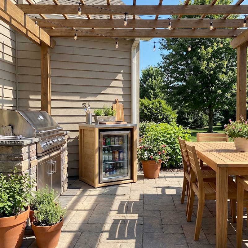 Modular Outdoor Kitchen Island Set, 100% Solid Wood BBQ Cabinet , Patio Kitchen Bar Table