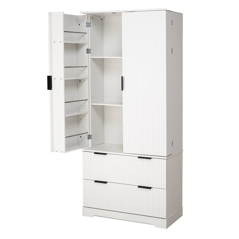 Pantry Cabinet with 2 Large Drawers and 8-Door Spice Rack