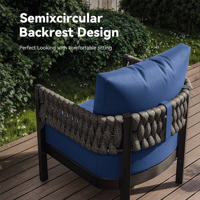 Kullavik 5-piece Aluminlum Frame Woven Rope Patio Sofa with Glass Table and Cushions