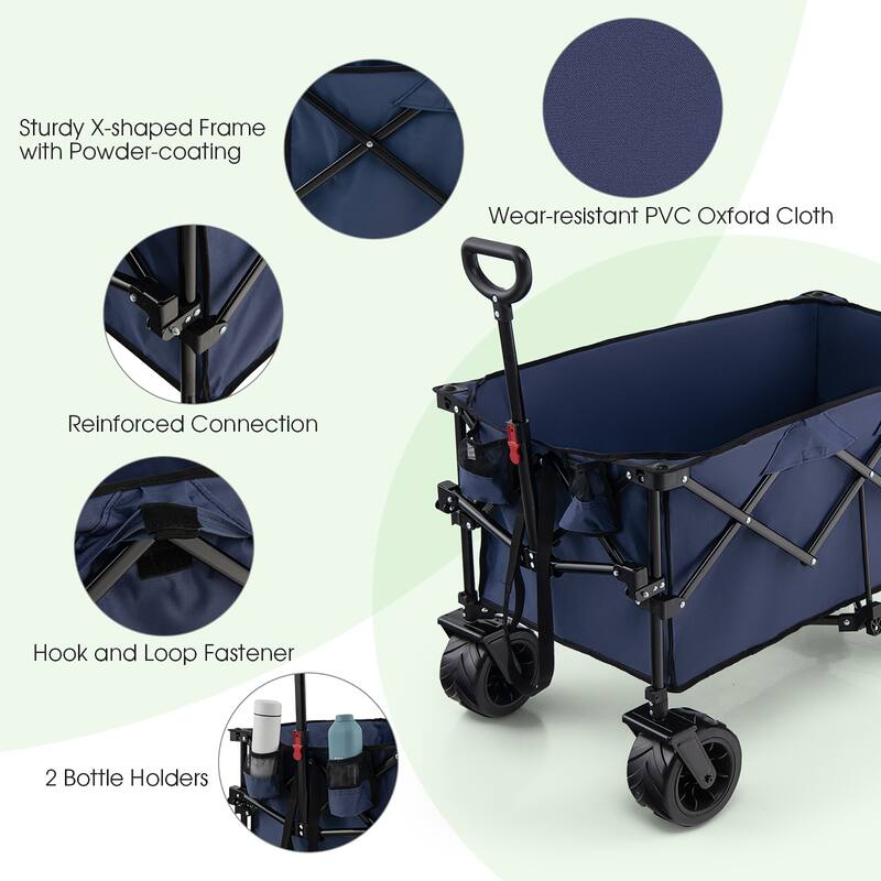 Costway Folding Collapsible Wagon Utility Garden Cart w/ Wide Wheels - See Details