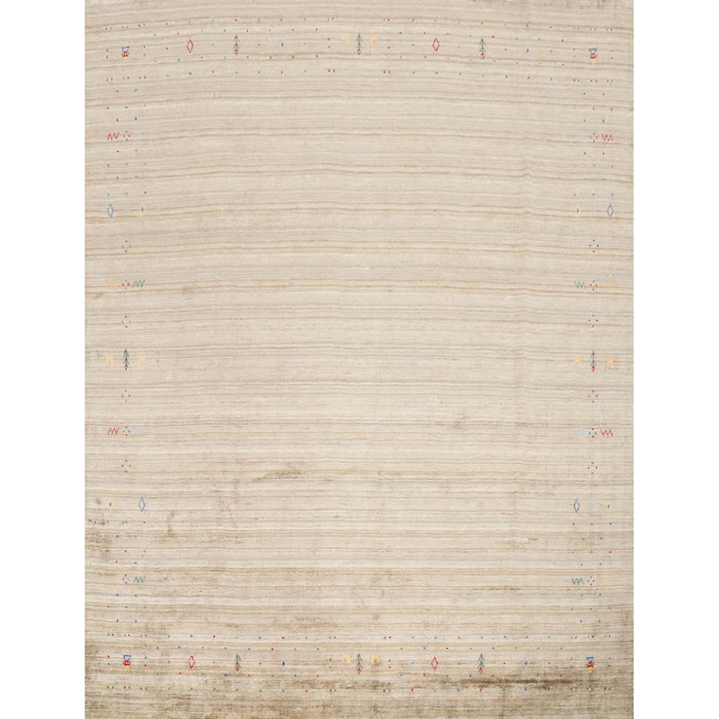 Hand Knotted Oriental Viscose Silk Carpet Tribal Animal Pictorial Brown Gabbeh Area Rug - 9' 3'' X 9' 5''