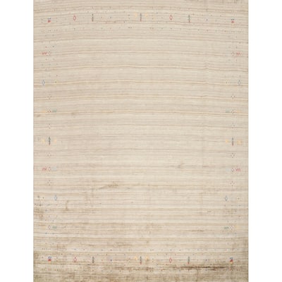 Hand Knotted Oriental Viscose Silk Carpet Tribal Animal Pictorial Brown Gabbeh Area Rug - 9' 3'' X 9' 5''