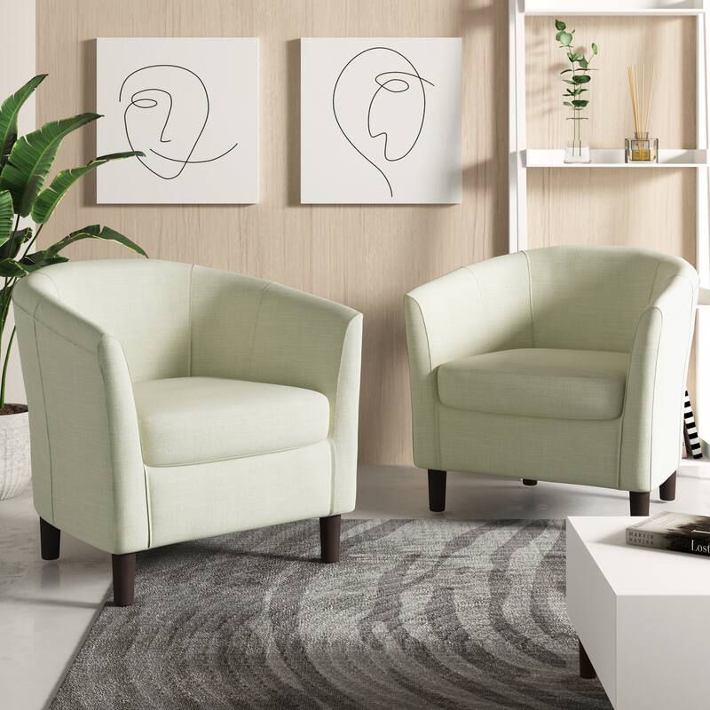 2 Set Modern Linen Barrel Accent Chairs Club Armchair - Beige