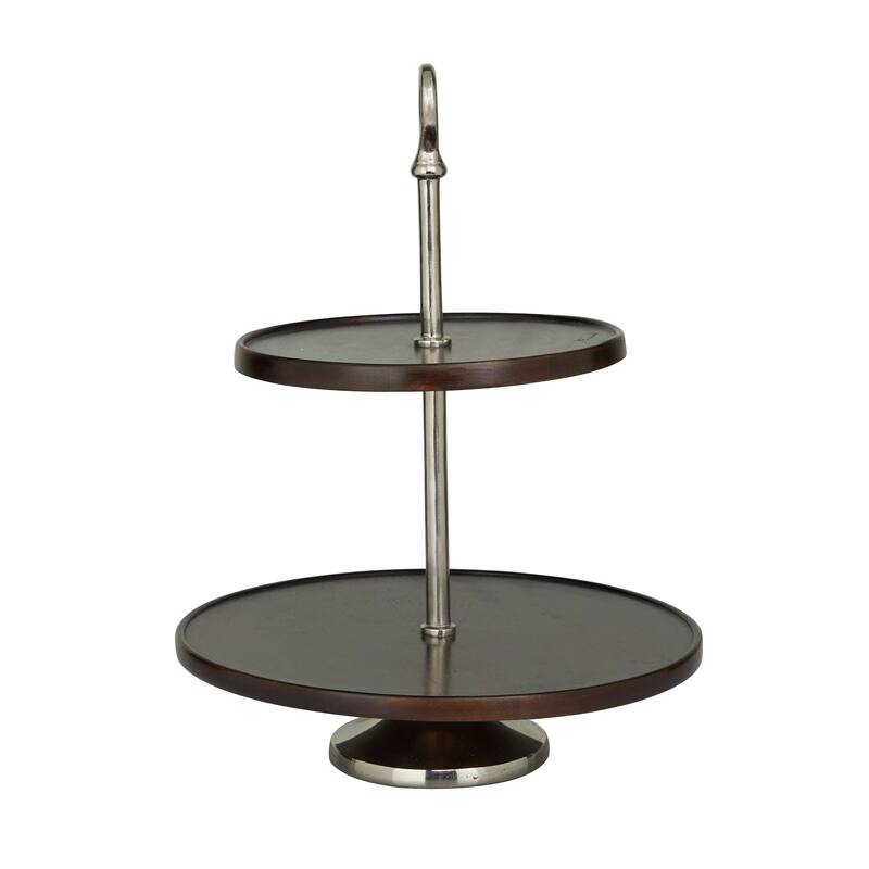 Dark Brown Mango Wood Tiered Server with Aluminum Bases or Gold Stand - 2 Tier or 3 Tier