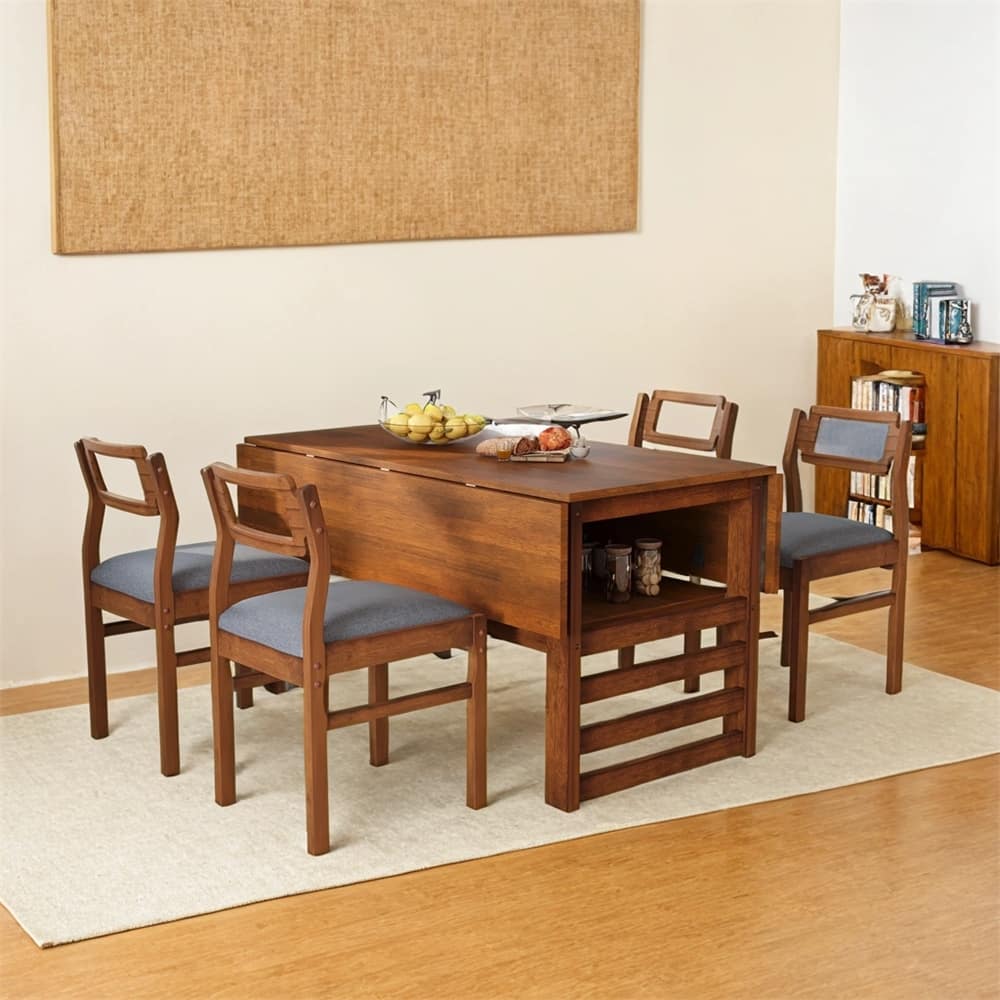 5-Piece 47.2'' Extendable Square Dining Table Set,w/Upholstered Chairs