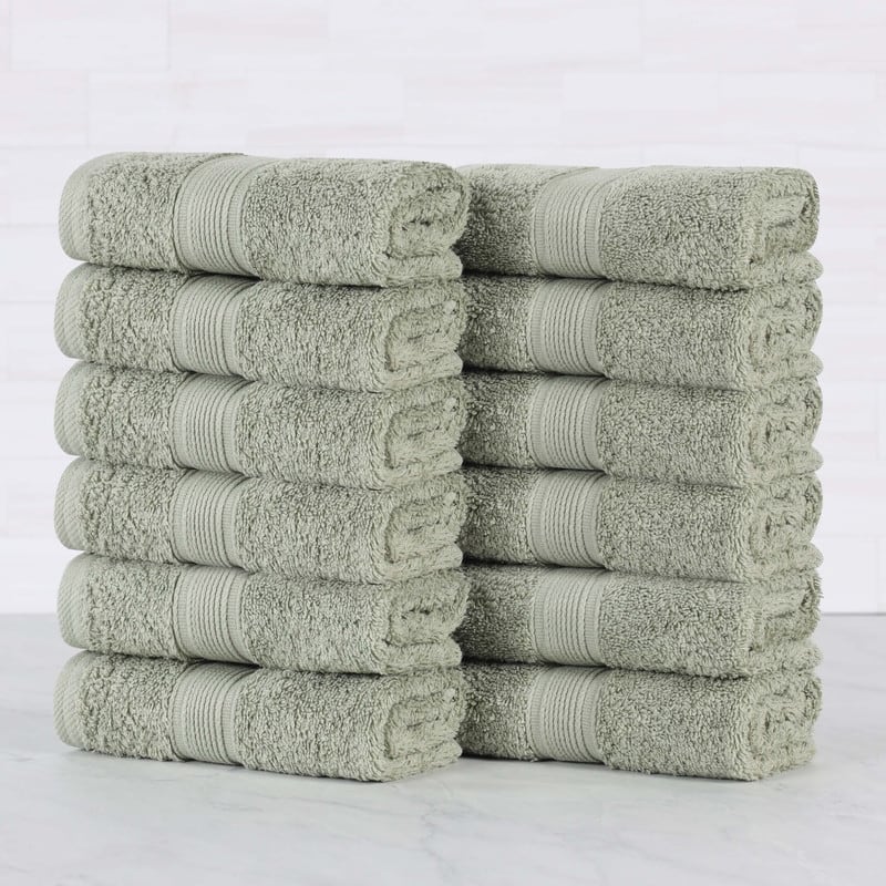 Superior Oregon Organic Cotton Solid Face Towel/Washcloth, Set of 12 - Sage