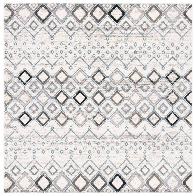 SAFAVIEH Amsterdam Iskra Moroccan Boho Rug - 10' Square - Ivory/Grey