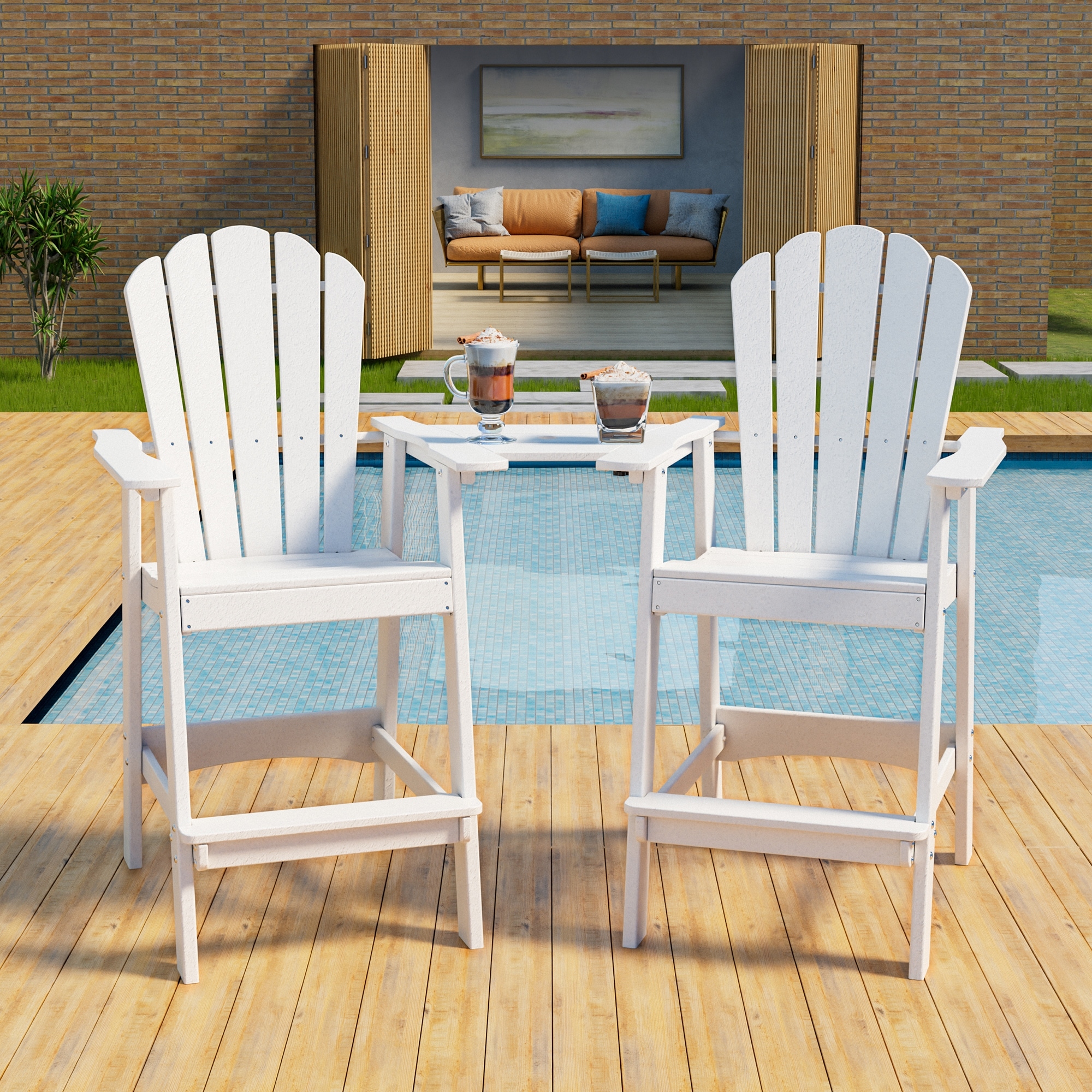 Outdoor Tall Adirondack Chair Set of 2 Patio Adirondack Barstools