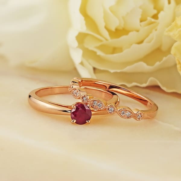 slide 1 of 14, Auriya 14k Gold 1/2ctw Vintage Solitaire Ruby Engagement Ring Set 1/6ctw