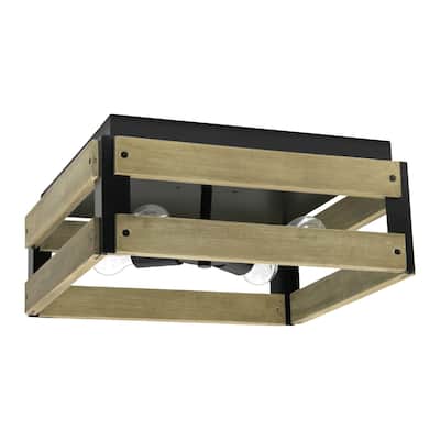 Four Light Decorative Squared Flush Mount Ceiling Light Fixture - 14" - Brown and Black