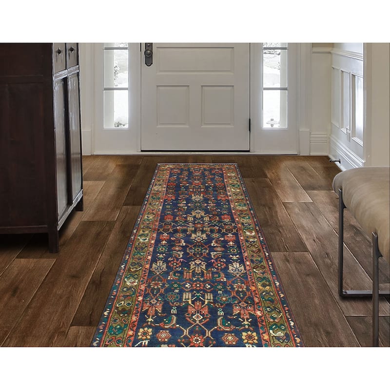 Fine Vintage Distressed Ashkan Navy/Brown Runner - 3'6" x 9'5"