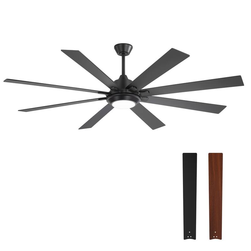 65"/72" Modern Black LED Ceiling Fan with Light Remote (8 Reversible Blades)