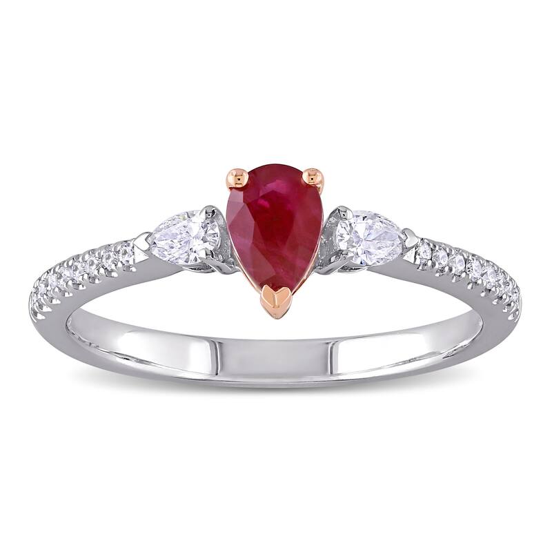 Miadora 14k 2-tone White and Rose Gold Ruby and 1/4ct TDW Diamond 3-Stone Engagement Ring