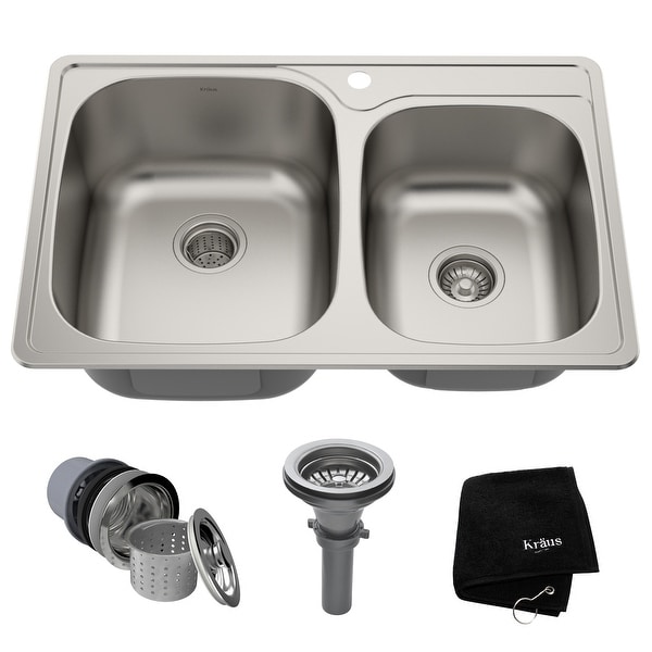 KRAUS Stainless Steel 33 inch 60/40 Topmount Drop-in Kitchen Sink. Opens flyout.