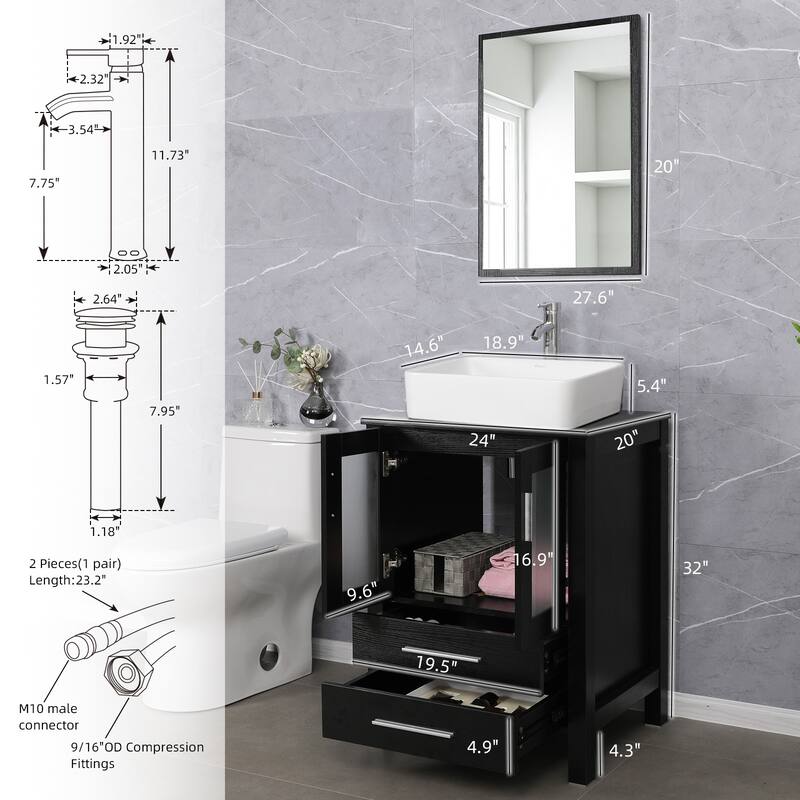48" Bathroom Vanity Set Vessel Sink Mirror Faucet W/ Small Cabinet Combo