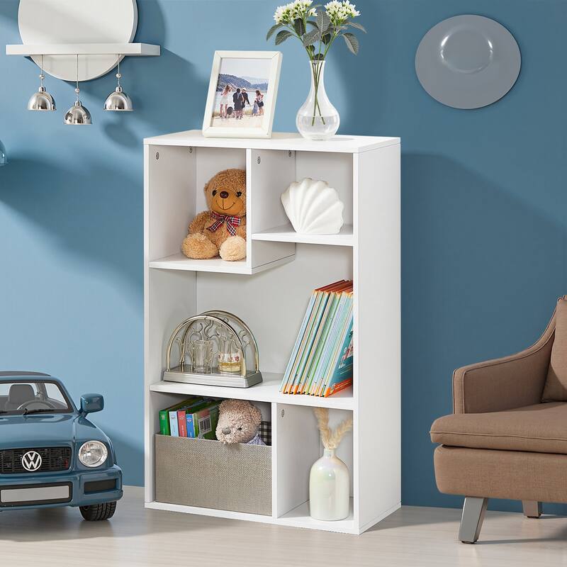 VECELO Widened Version, 3-Tier Five Open Cube Wooden Bookcase Organizer, Bookshelf, Book Storage