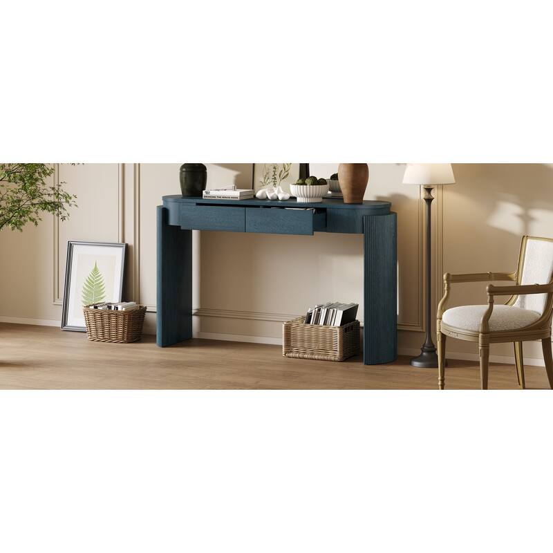 Console Table with Oval Top and 2 Drawers