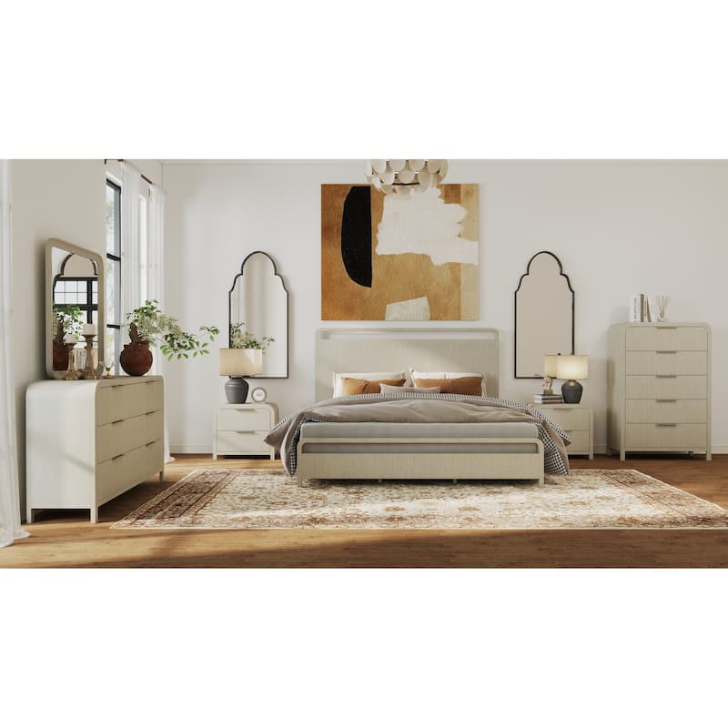 Roundhill Furniture Tavari 6-Piece Bedroom Set with Panel Bed, Dresser, Mirror, Two Nightstands, and Chest in Light Gray