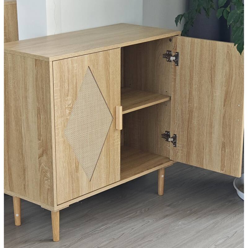 Buffet Cabinet with Storage, Storage Cabinet with 2 Rattan Decorated