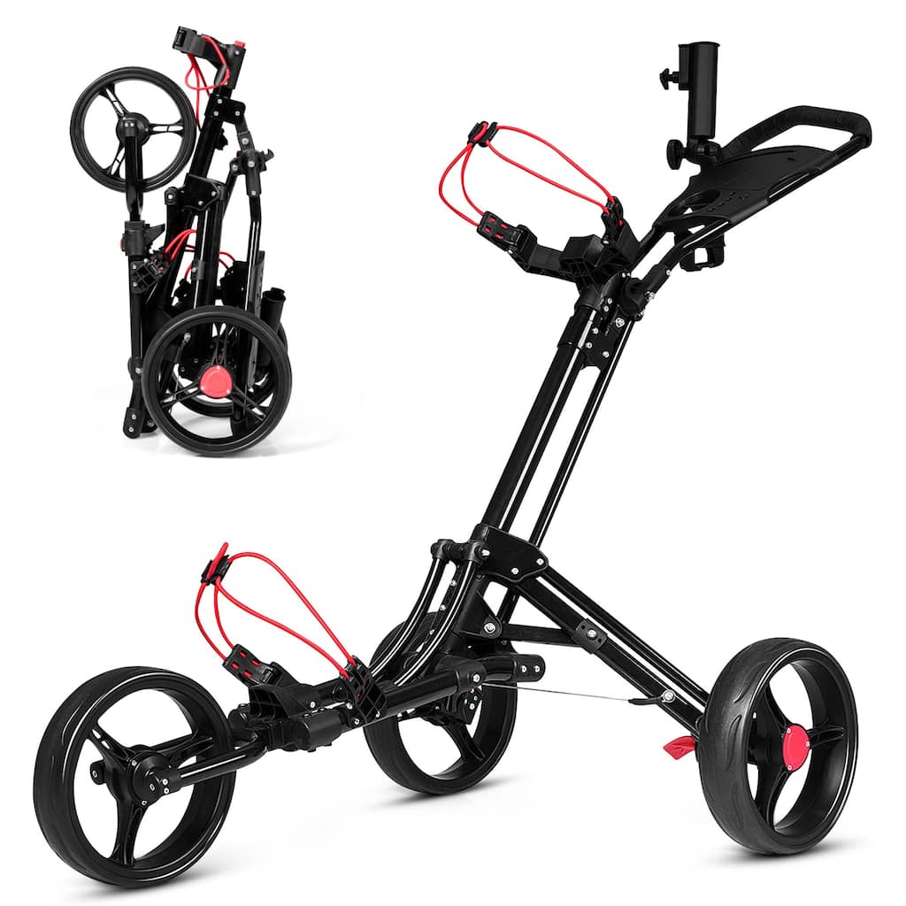 Costway Foldable 3 Wheel Steel Golf Pull Push Cart Trolley Club w/ - See Details