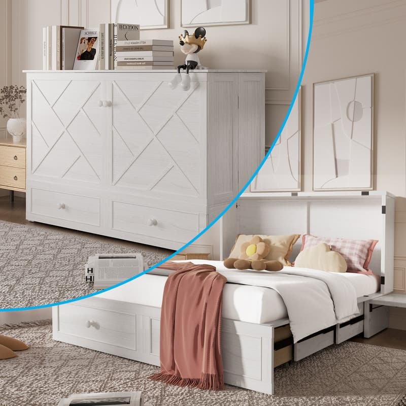 Mixoy Murphy Bed Chest with Mattress and Storage