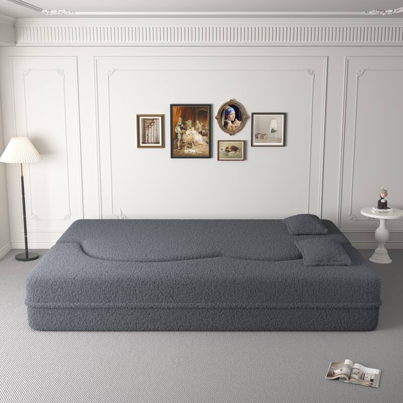 Modern Floor Sofa with 2 Pillows Foam-Filled Sleeper Sofa Bed