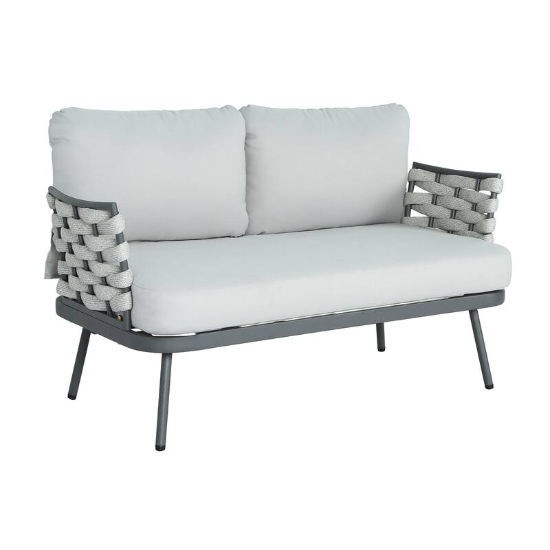Christopher Knight Home - Cadence Rope and Steel Patio Loveseat and Table Set