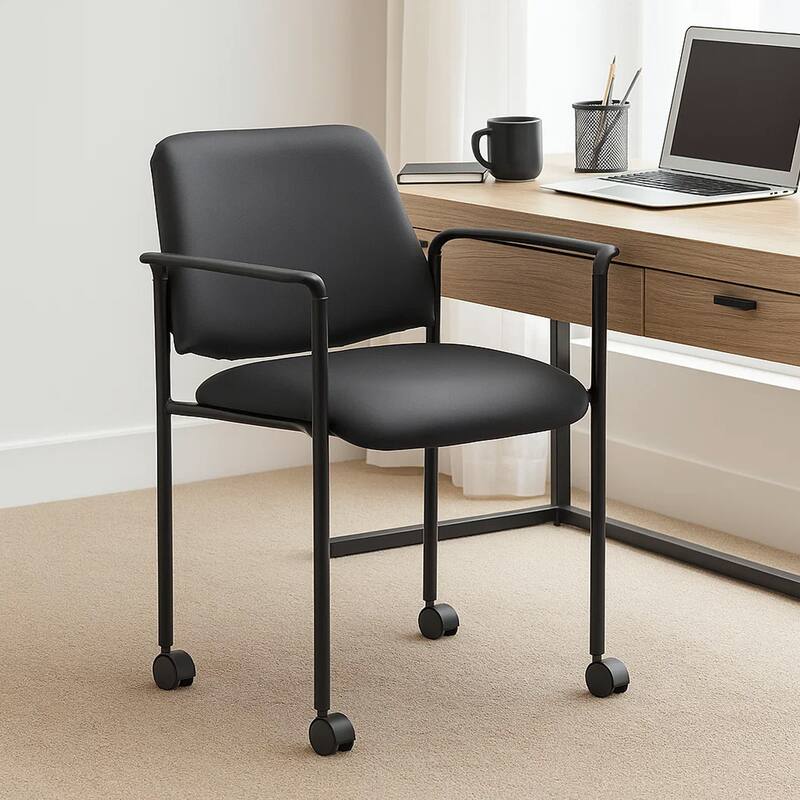 Jill Diamond Stacking Chair, Hooded Wheels, Waterfall Seat, Black Vinyl