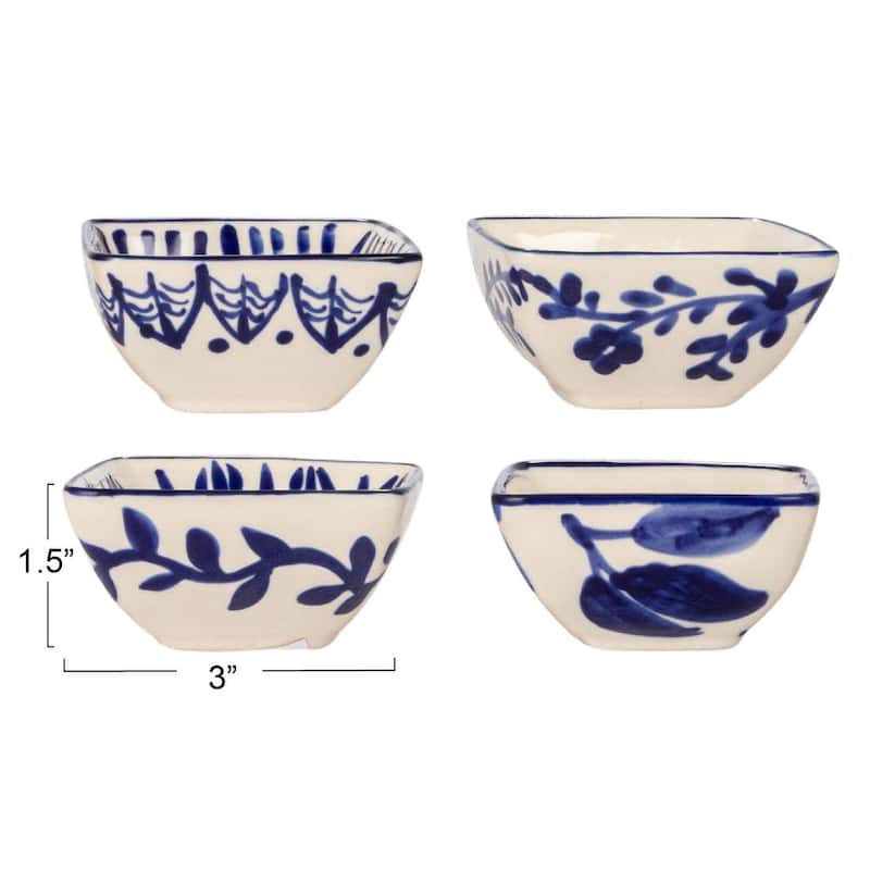 Stoneware Dish with Lemon Design in Four Styles, Set of 12 - 3.1"L x 3.1"W x 1.5"H