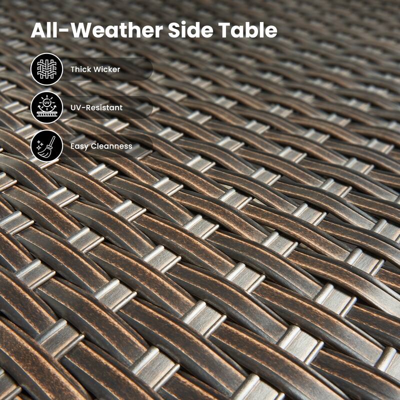 HOOOWOOO Outdoor Patio Rattan Wicker Side Table