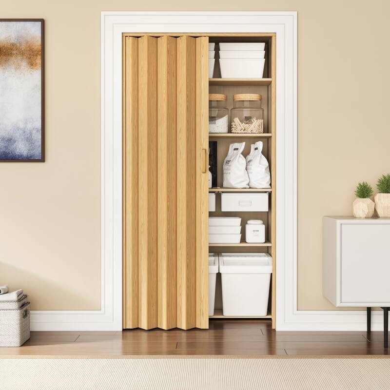 Home Studio PVC Foldable Accordion Door, Space-Saving, Room Divider Door - 48-Golden Oak