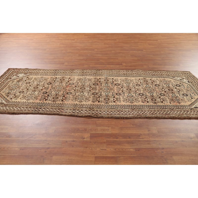 Hamedan Persian Vintage Runner Rug Hand-Knotted Peach Wool Carpet - 3'8" x 9'9"