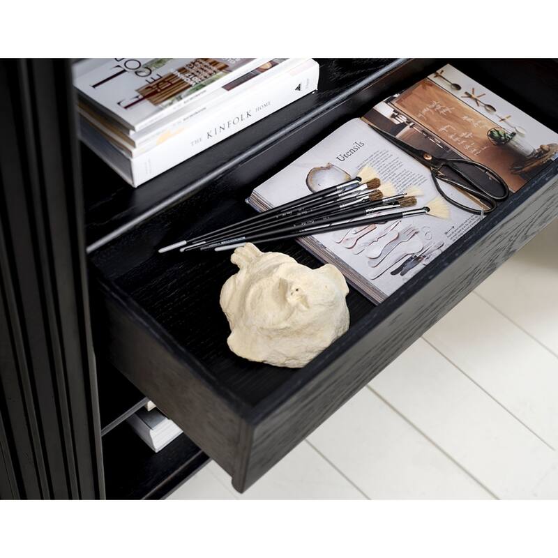 Rye Studio Contemporary Black Oak Cabinet with Sliding Doors - 17.75"W x 43.25"L x 49.2"H