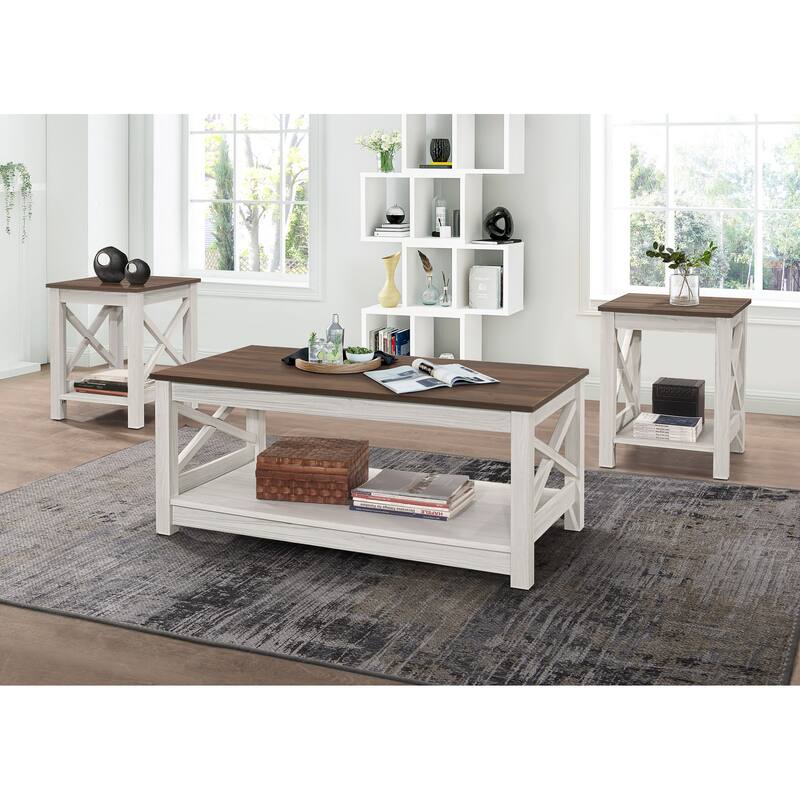 Wayne 3 pieces Coffee Table Set - Brown/Light Grey