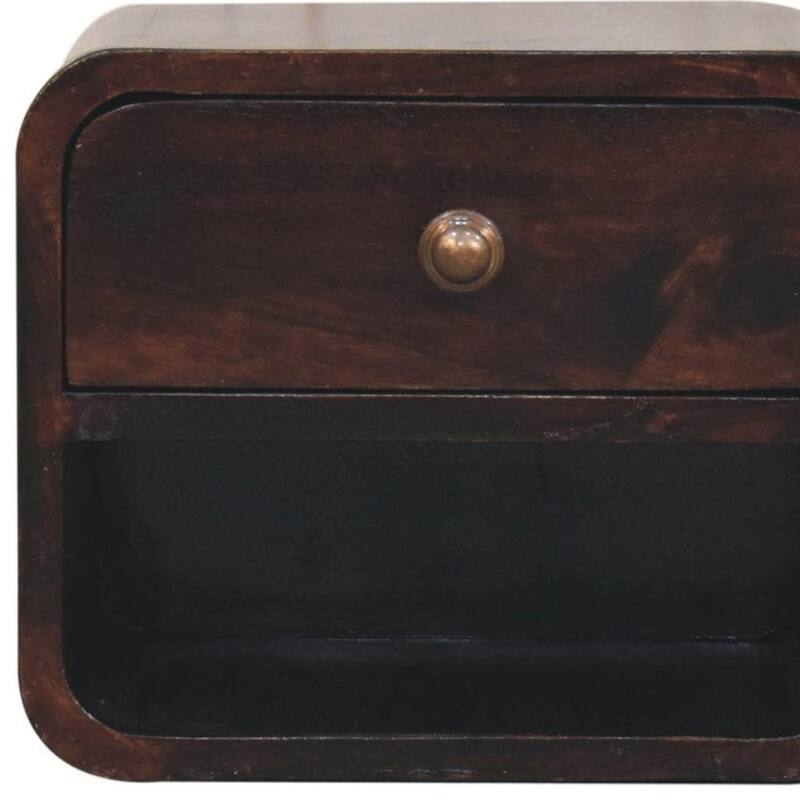 HomeRoots 16" Walnut Solid Wood Round One Drawer Floating Nightstand