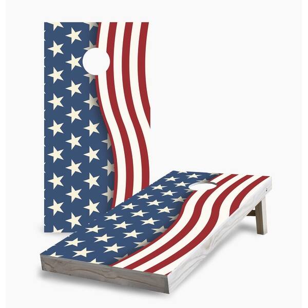 slide 2 of 7, Wavy American Flag Cornhole Game (Choose Wraps or Boards) 2x4 Boards (24" x 48") - Include ALL Accessories