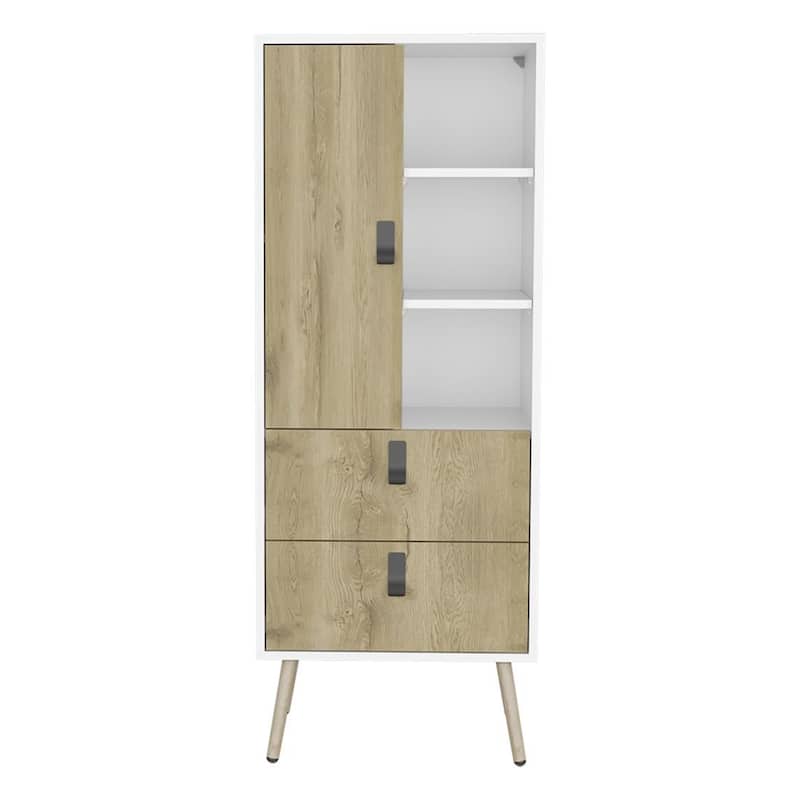 Two-Tone Tall Dresser with 2 Drawers Door and Shelf Vertical Wood Storage Organizer for Bedroom or Office