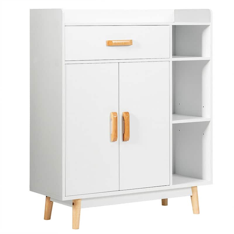 Gymax Floor Storage Cabinet Free Standing Cupboard Chest w/1 Drawer 2 - See Details - White - See Details