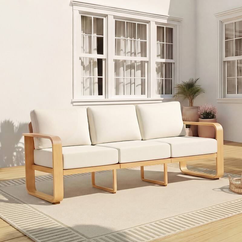 Spruce & Spring Outdoor Patio Furniture Set Aluminum Sofa Accent Chair - 3 Seat Sofa - Beige